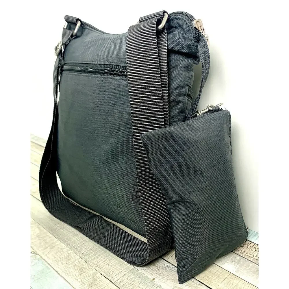 BAGGALLINI GRAY NYLON CANVAS ZIP TOP POCKETS X-BODY SHOULDER BAG HANDBAG PURSE